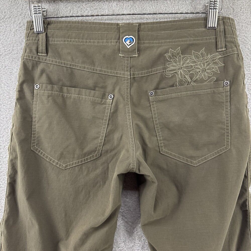 Y2K Kuhl Crop Pants Women 2 Green Pockets Drawstring Low Rise Embroidered - Picture 7 of 16